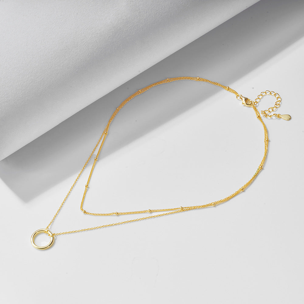 S925 Silver Modern Interlocking Hoop Choker - Elegant Layered Clavicle Chain