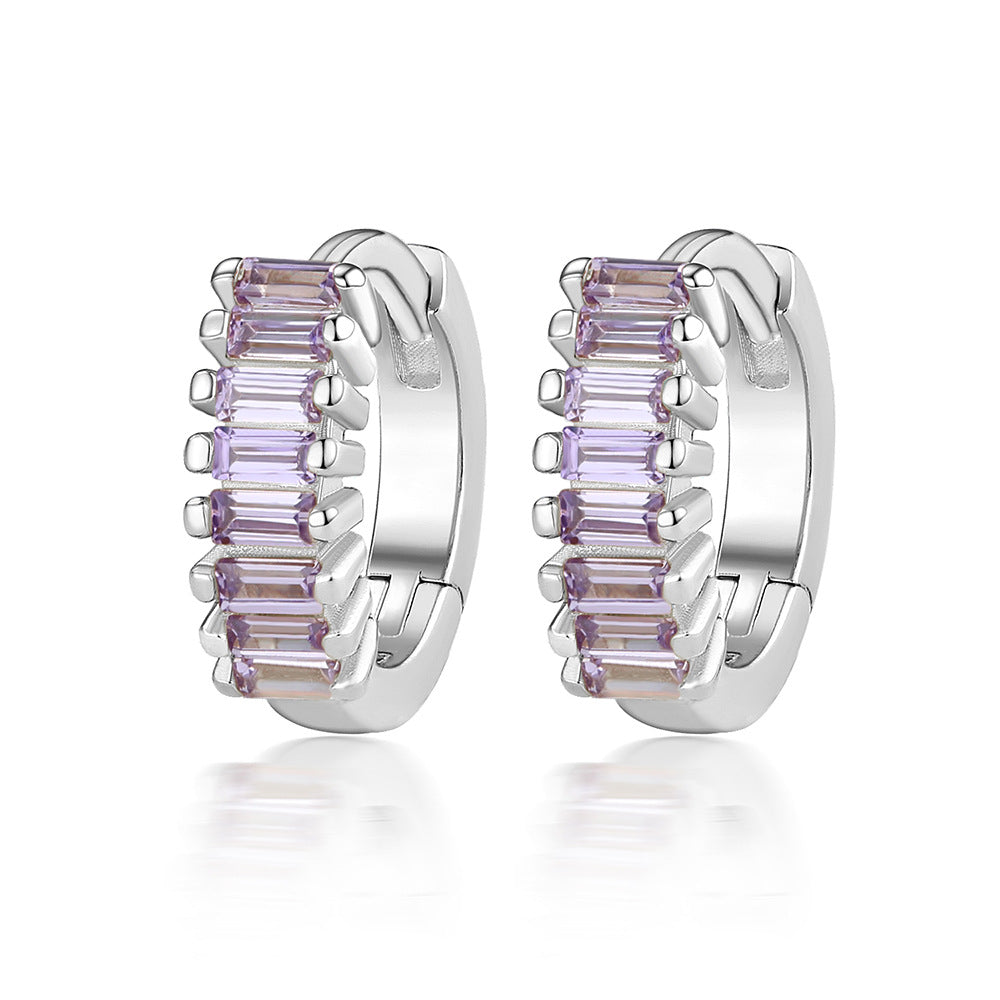 Color Zircon Hoop Earrings - 925 Silver Dopamine Niche Jewelry