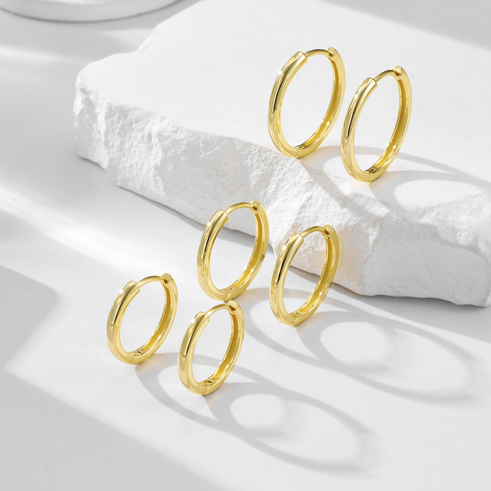 925 Sterling Silver Minimalist Sleek Hoop Earrings, High-End Light Luxury Plain Circle Jewelry