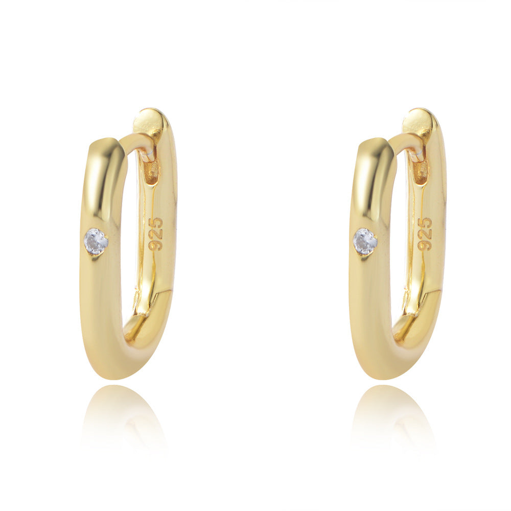 Sterling Silver Chic Minimalist Oval U-Shape Earrings for Women, High-End Versatile Accessory