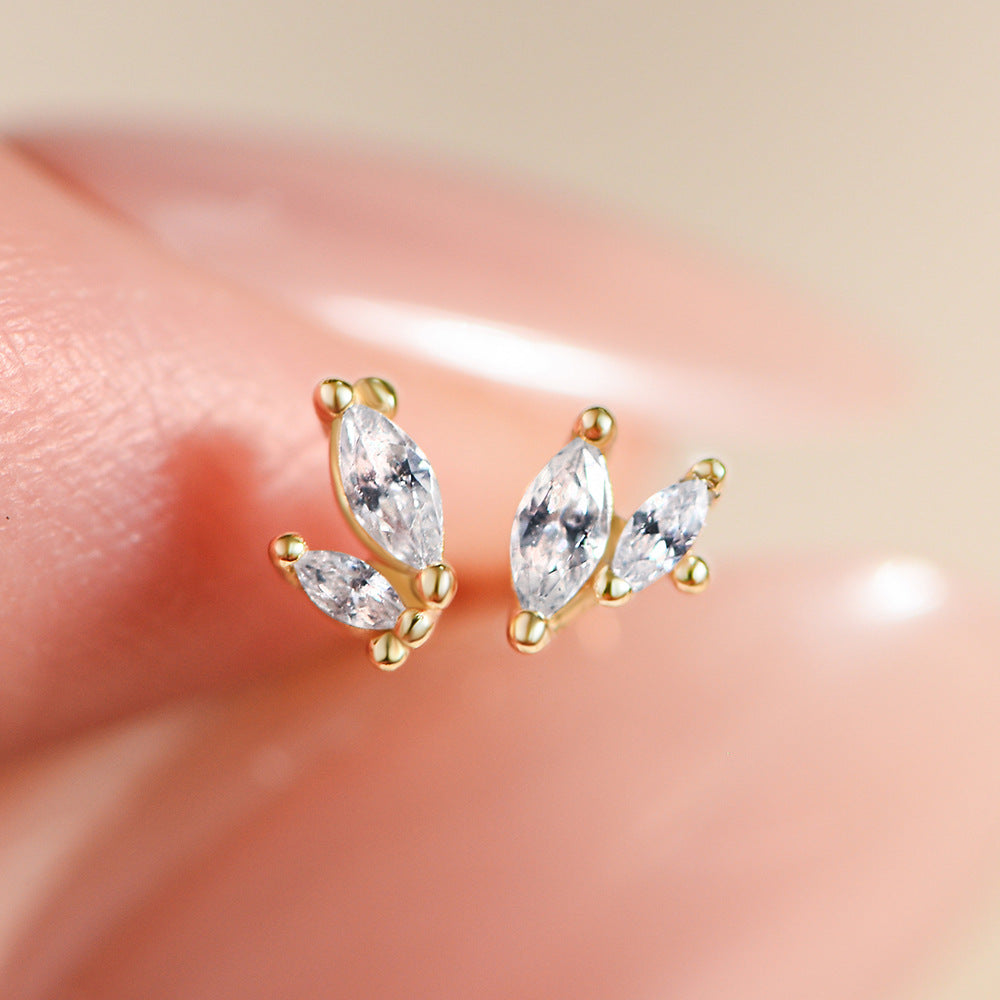 925 Sterling Silver Minimalist Marquise Zirconia Stud Earrings, Dainty Petite High-End Jewelry