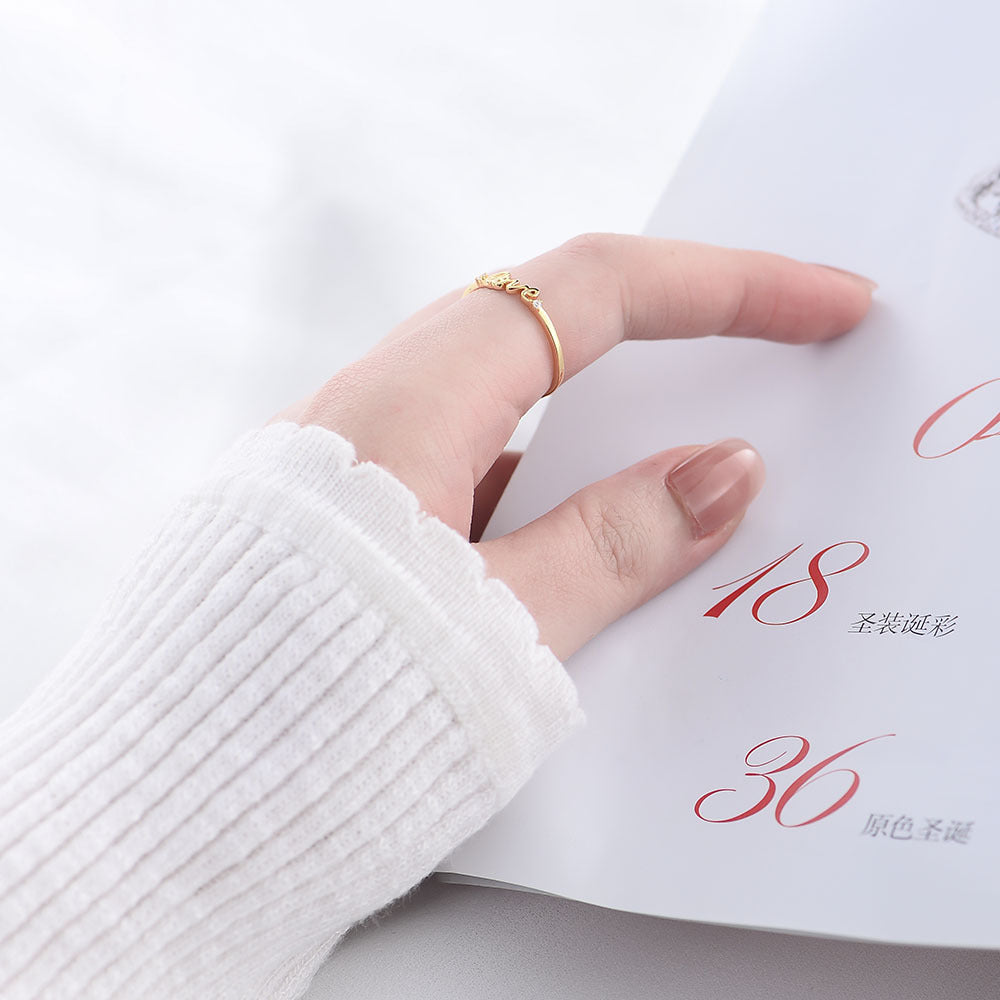 925 Sterling Silver LOVE Letter Ring, Sparkling Zirconia Band