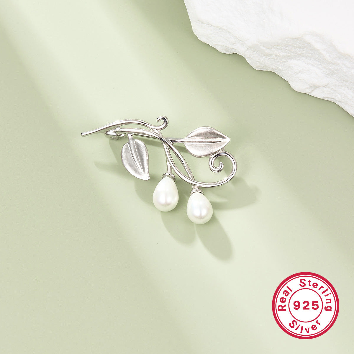 Leaf Zircon Brooch - 925 Silver Minimalist Niche Lapel Pin