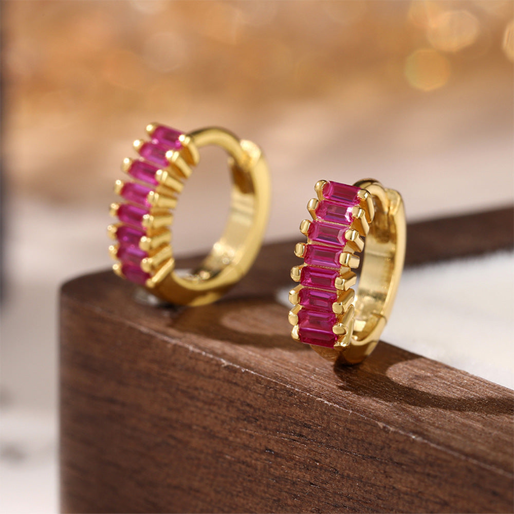 Color Zircon Hoop Earrings - 925 Silver Dopamine Niche Jewelry