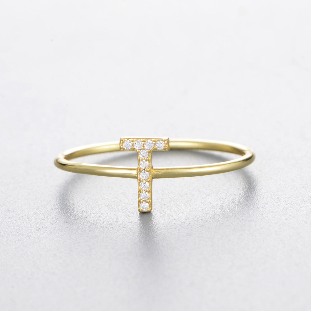 925 Sterling Silver 26 Alphabet Zirconia Rings, Minimalist Stackable Initial Jewelry