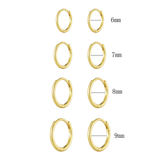 925 Sterling Silver High-End Hoop Earrings, 14K Gold Plated Sleek Minimalist Ins Style Jewelry