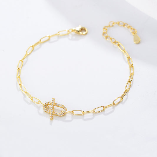 925 Sterling Silver Geometric Circle Bracelet, Micro-Pave Zirconia Jewelry