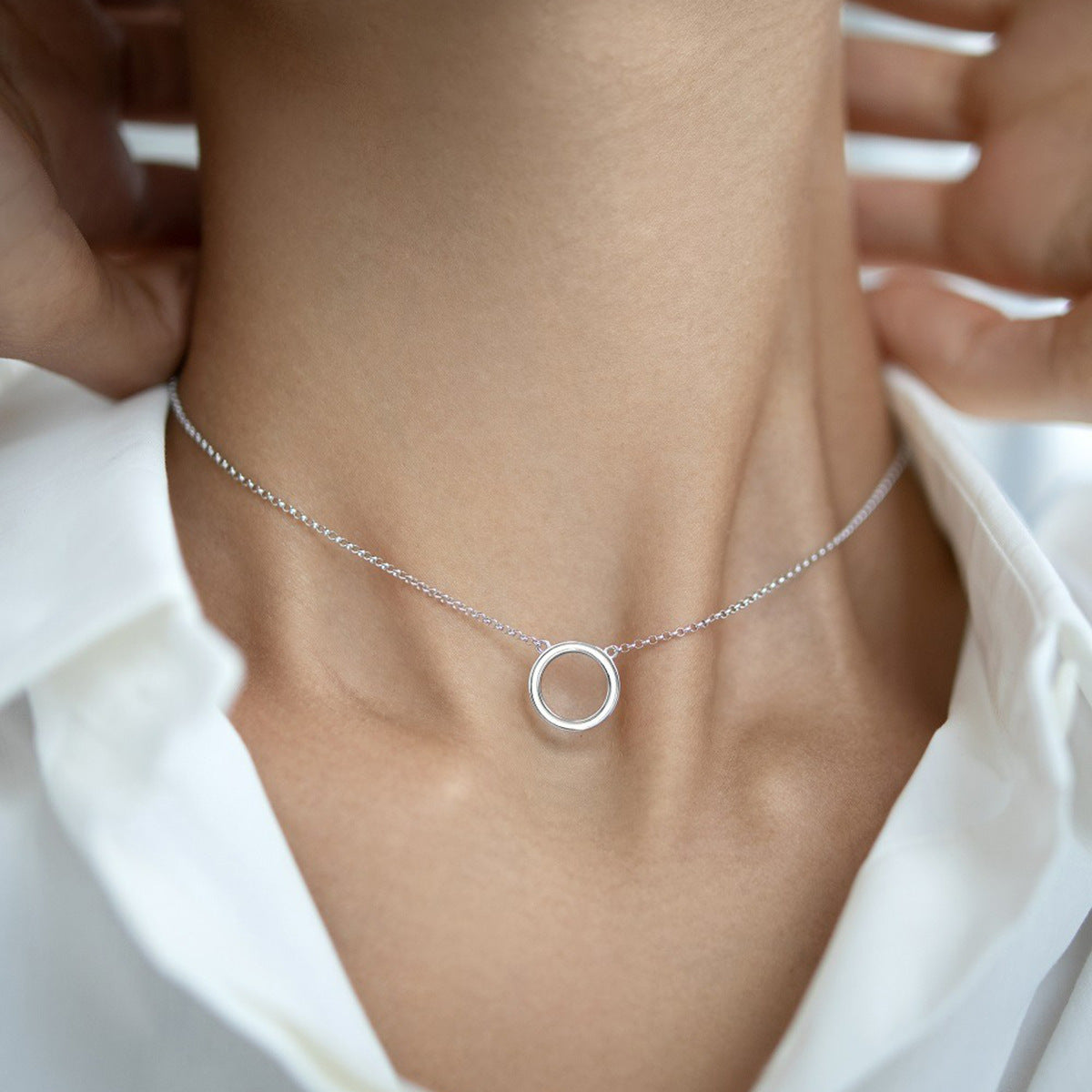Geometric Drip Pendant Necklace - 925 Silver Minimalist Choker