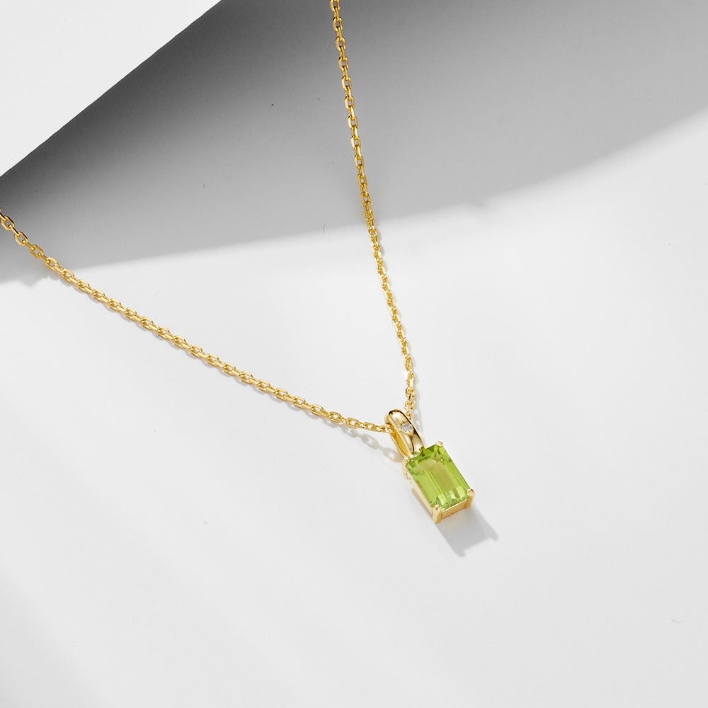 925 Sterling Silver Natural Amethyst & Peridot Pendant Necklace, Minimalist Light Luxury Color Gemstone Jewelry