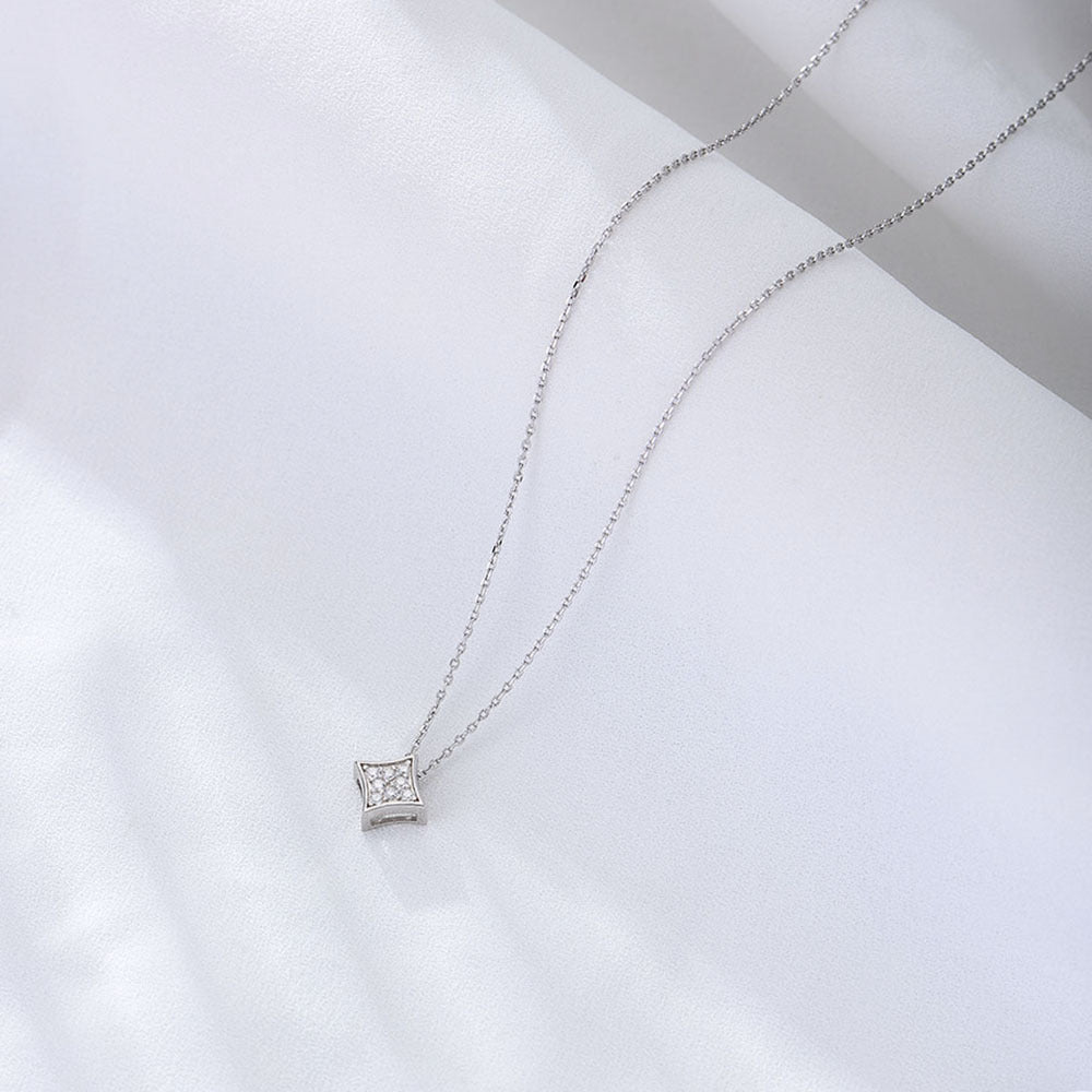 925 Sterling Silver Six-Pointed Star Pendant Necklace, Sparkling Zirconia Jewelry