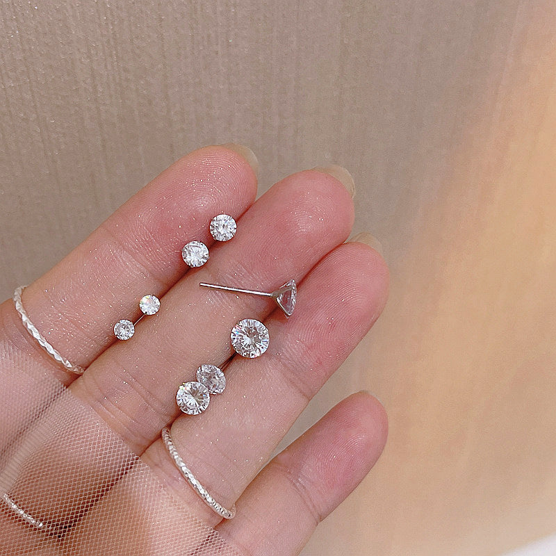 Four Prong Zircon Earrings - 925 Silver Hypoallergenic Studs Wholesale