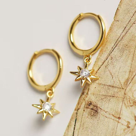 Eight-Point Star Ear Cuffs - 925 Sterling Silver Sweet Cool Stackable Earrings