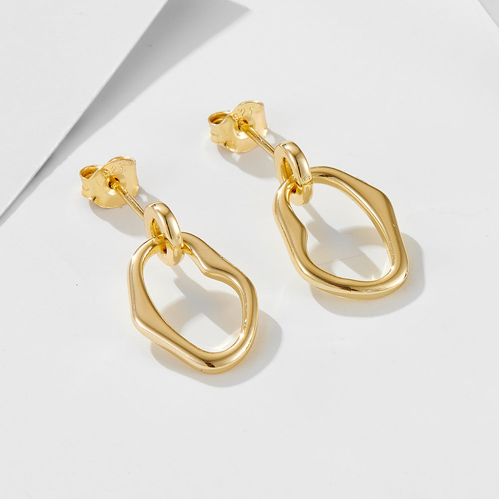 925 Sterling Silver Irregular Geometric Hoop Earrings, Minimalist Vintage Hollow-Out Jewelry