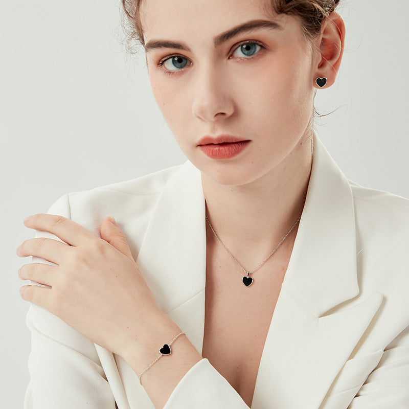 Black Agate Heart Necklace - S925 Silver European Best Seller Chain