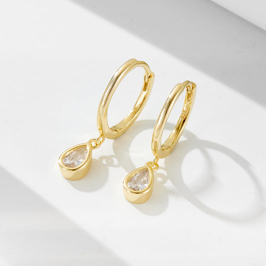 925 Sterling Silver Teardrop Zirconia C-Hoop Earrings, Vintage Custom Jewelry