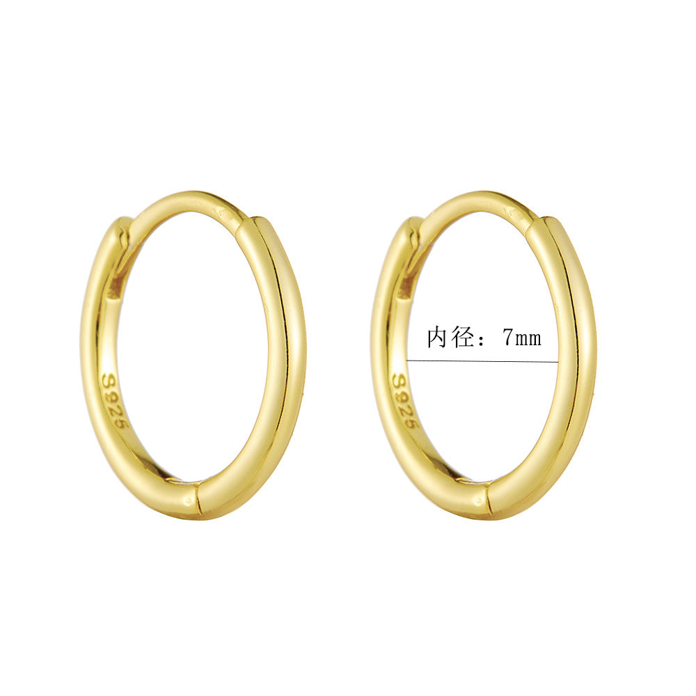 925 Sterling Silver High-End Hoop Earrings, 14K Gold Plated Sleek Minimalist Ins Style Jewelry