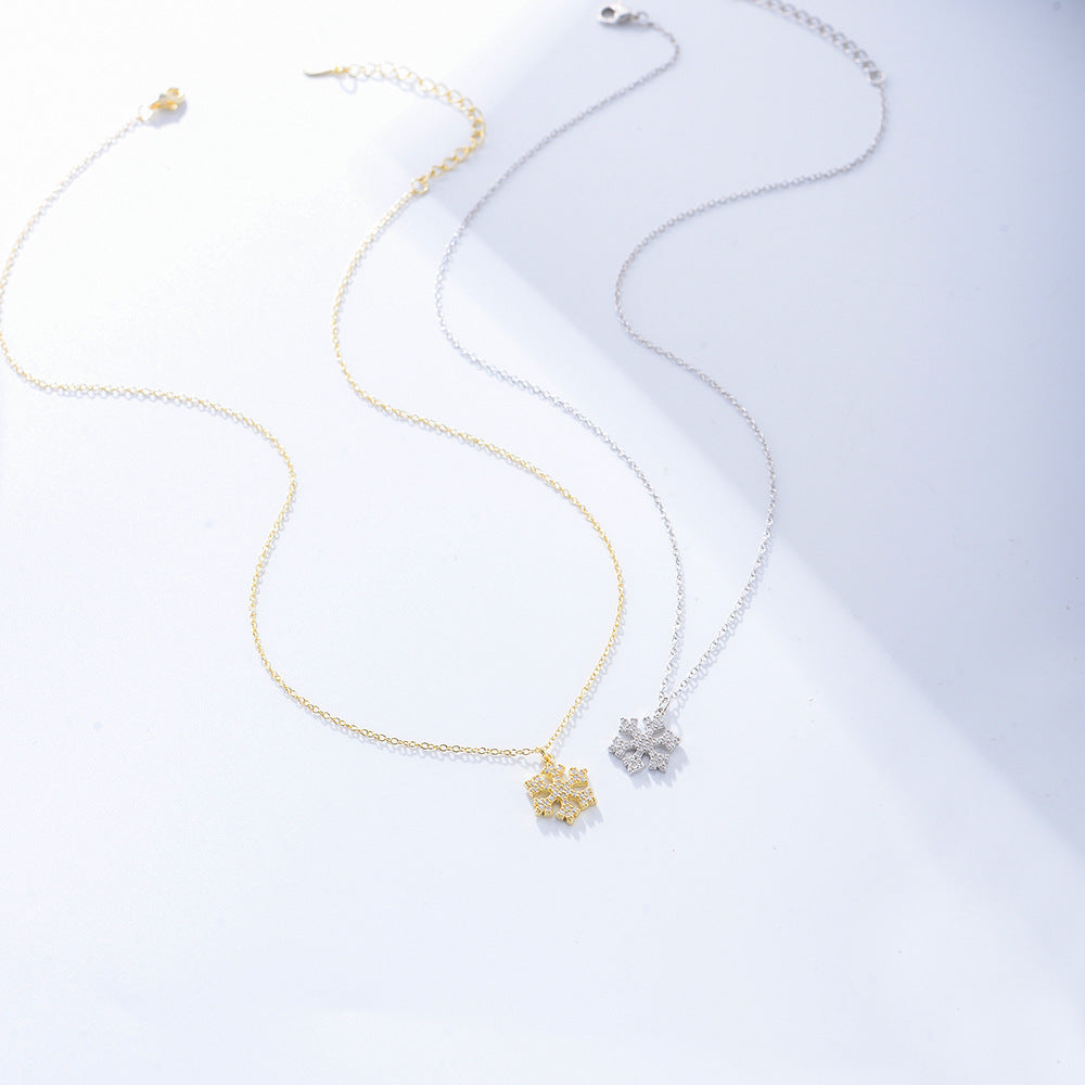 925 Sterling Silver Snowflake Pendant Necklace, Sparkling Zirconia Jewelry