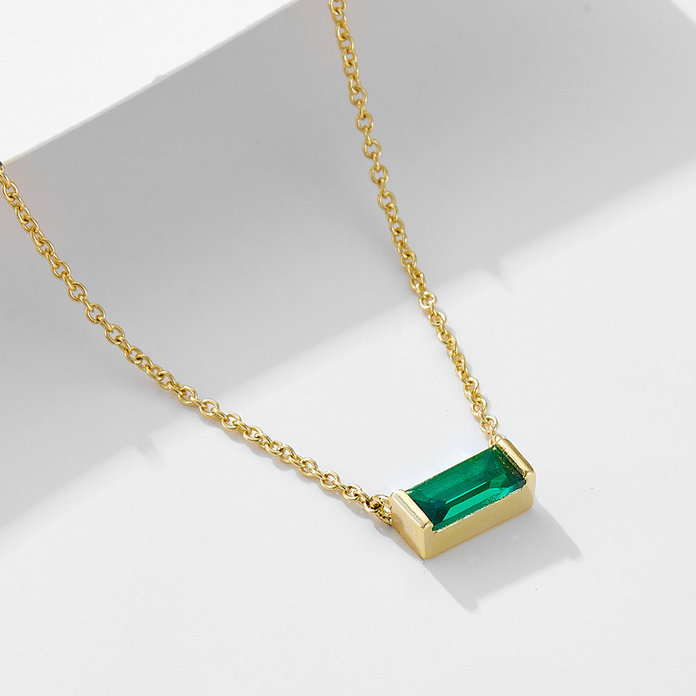 925 Sterling Silver Birthstone Pendant Necklace, Minimalist Lucky Stone Clavicle Chain