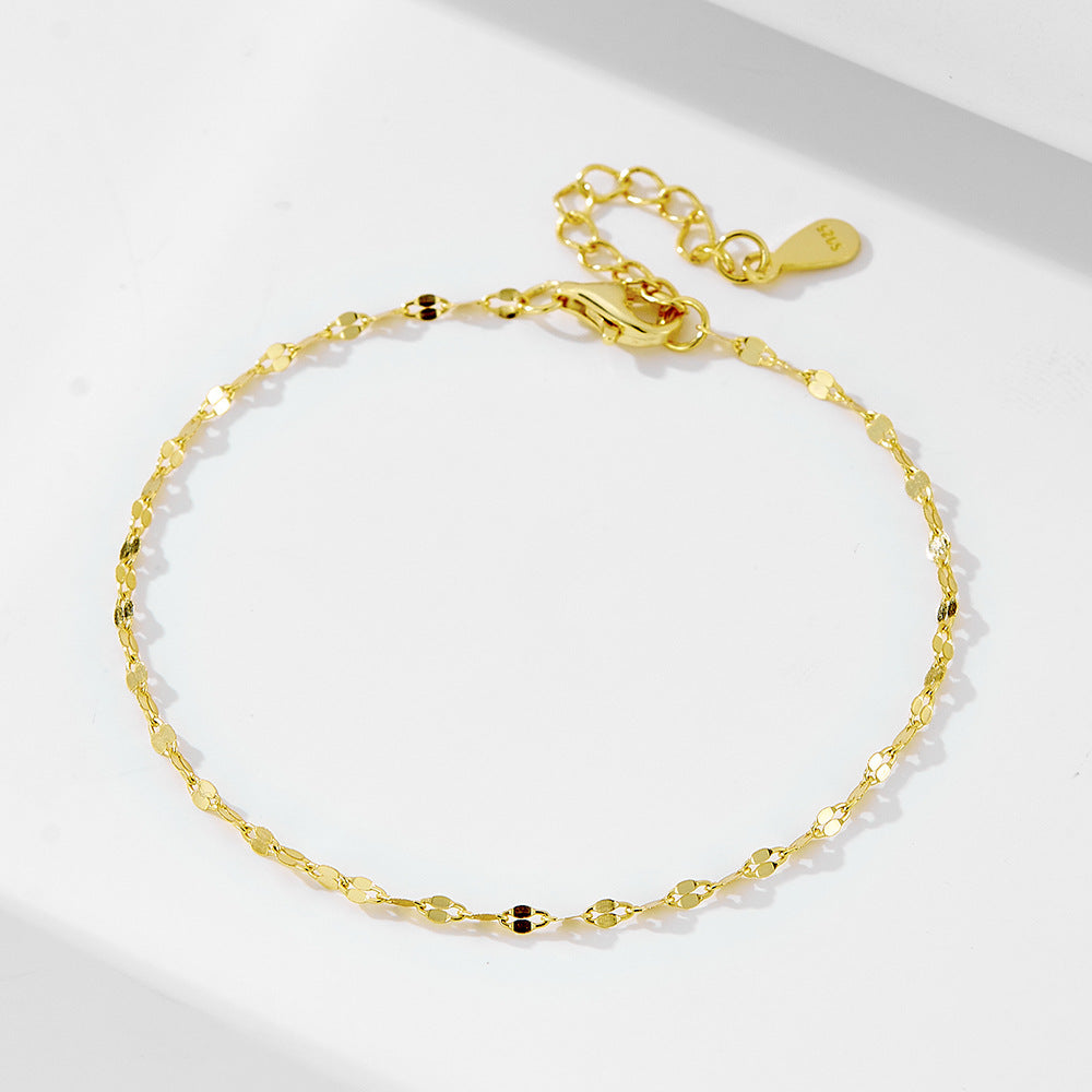 925 Sterling Silver 14K Gold Plated Lip Link Chain Bracelet, Minimalist Sleek Shimmering Jewelry