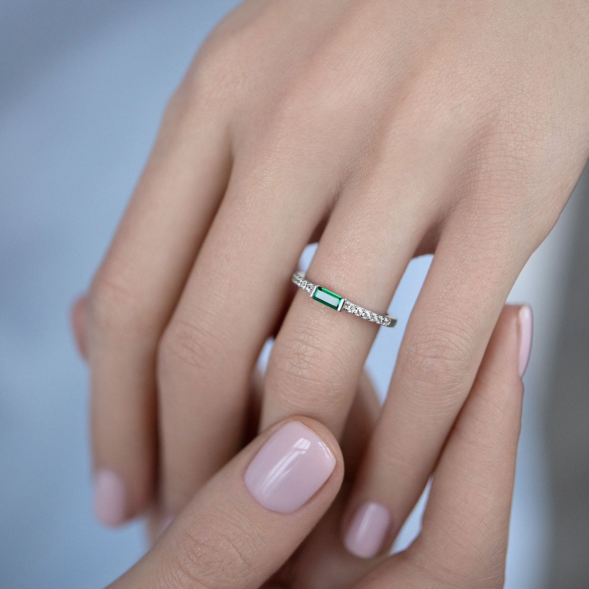Green Nano Diamond Ring - 925 Silver Minimalist Light Luxury Jewelry