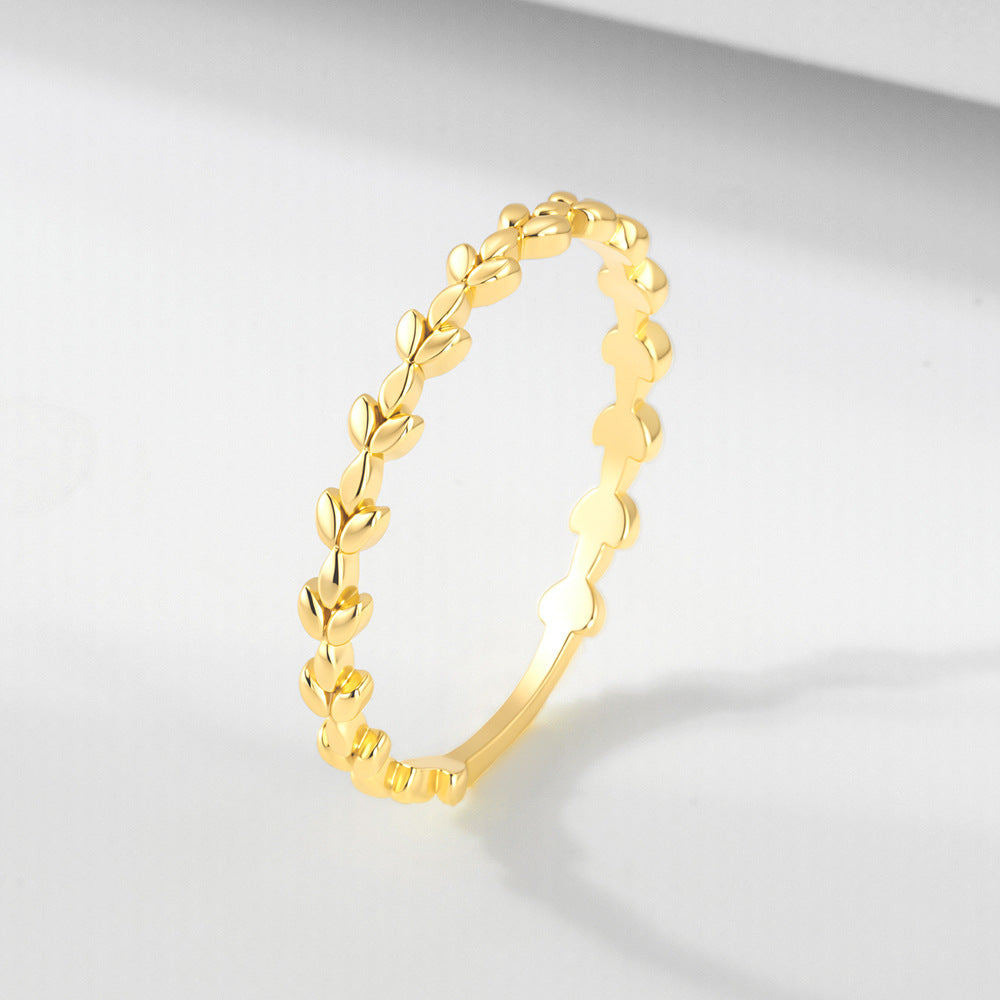 925 Sterling Silver Olive Branch Leaf Ring, Minimalist High-End Ins Style Boutique Jewelry