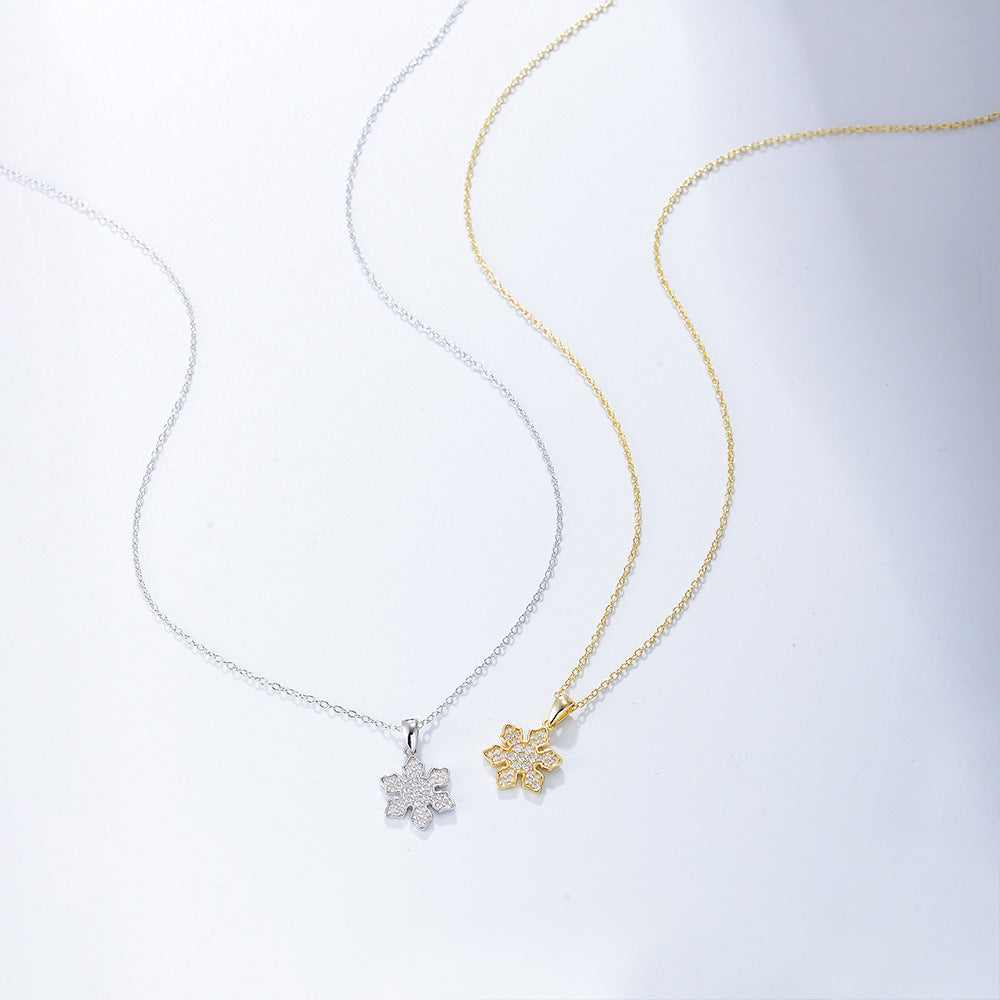 925 Sterling Silver Snowflake Pendant Necklace, Micro-Pave Zirconia Jewelry