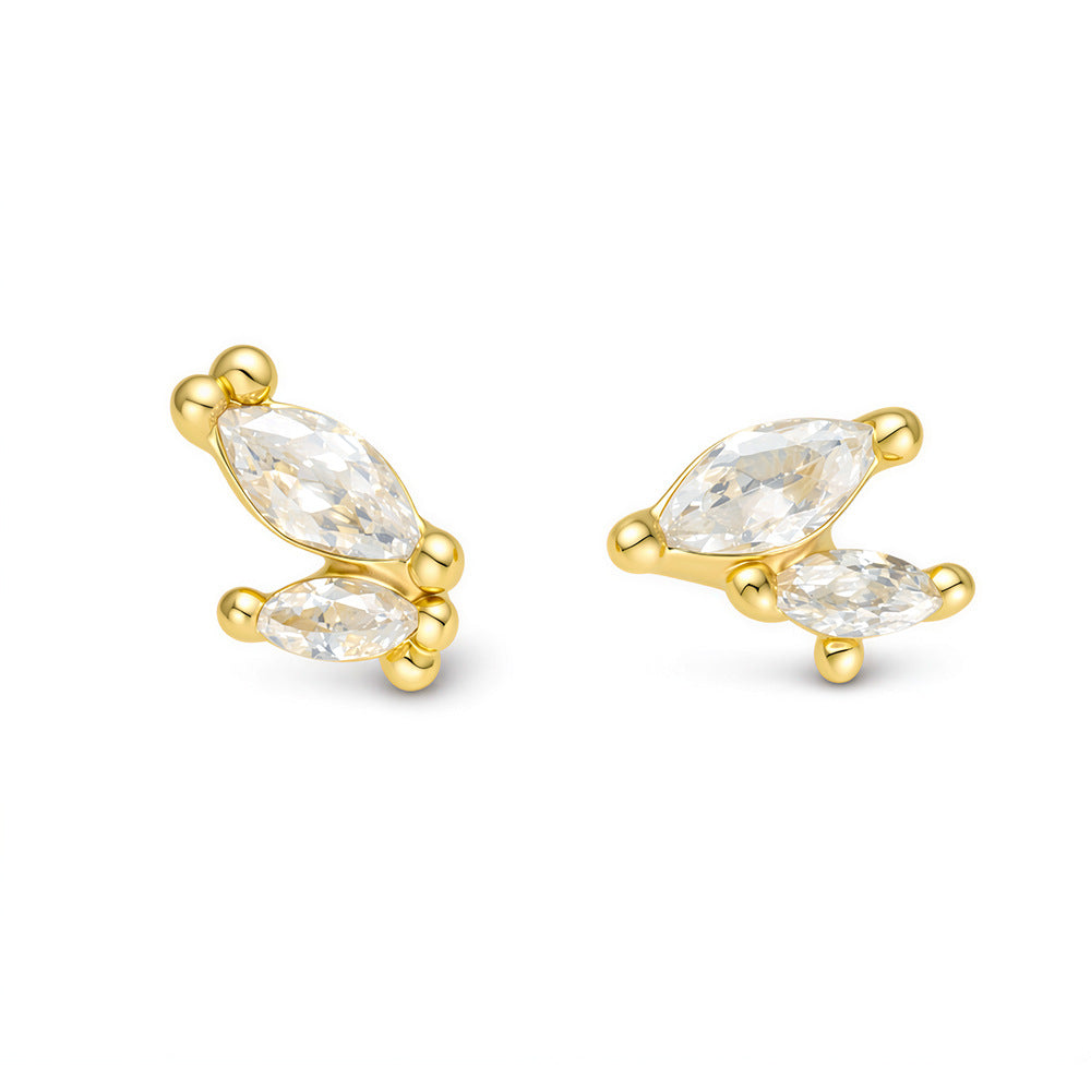 925 Sterling Silver Minimalist Marquise Zirconia Stud Earrings, Dainty Petite High-End Jewelry
