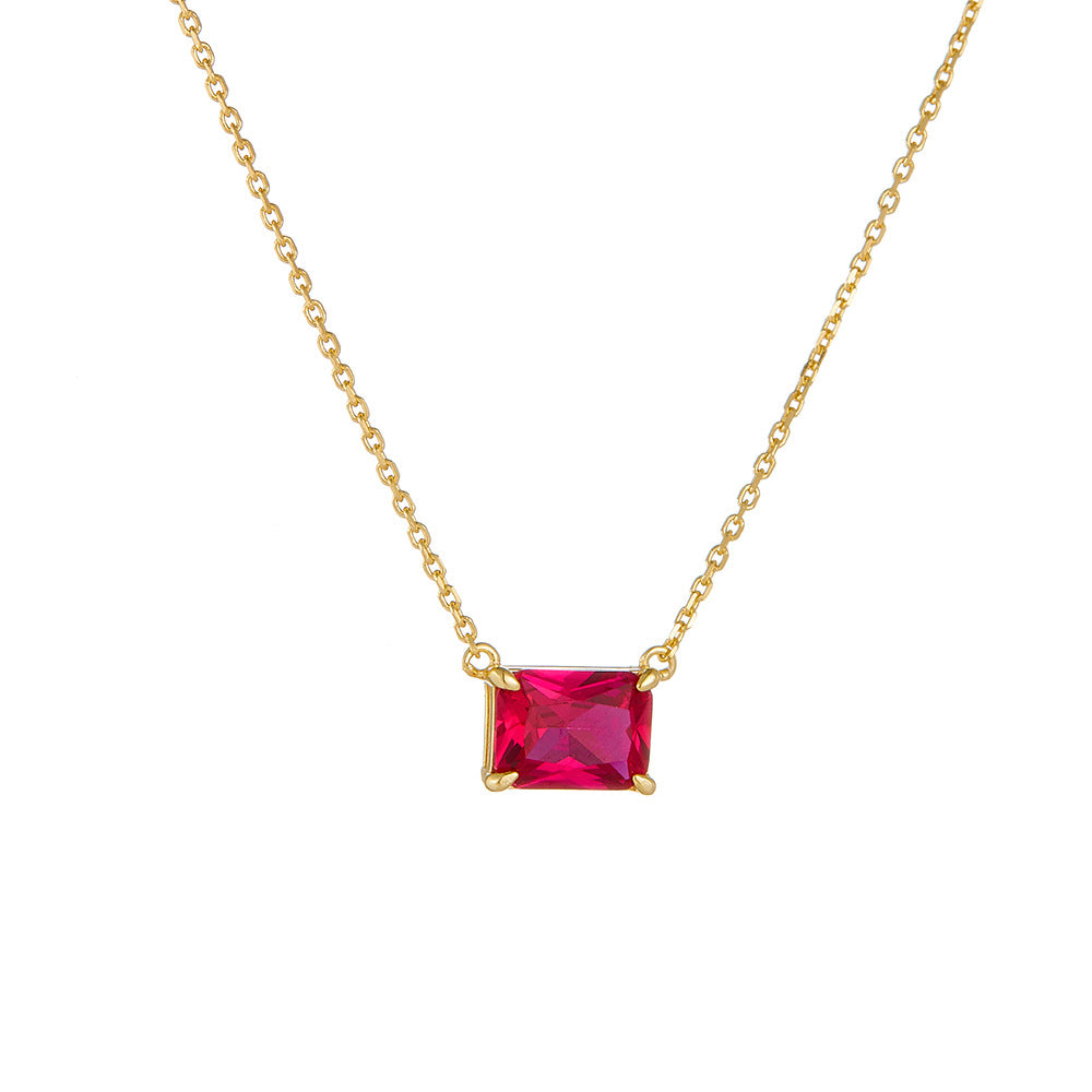 925 Sterling Silver Rectangular Zirconia Pendant Necklace, Minimalist Light Luxury High-End Clavicle Chain