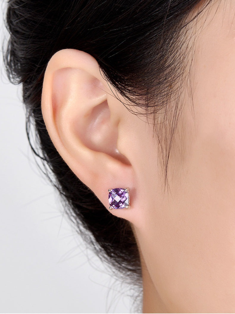 S925 Multicolor Zircon Set | Square Earrings, Ring & Necklace