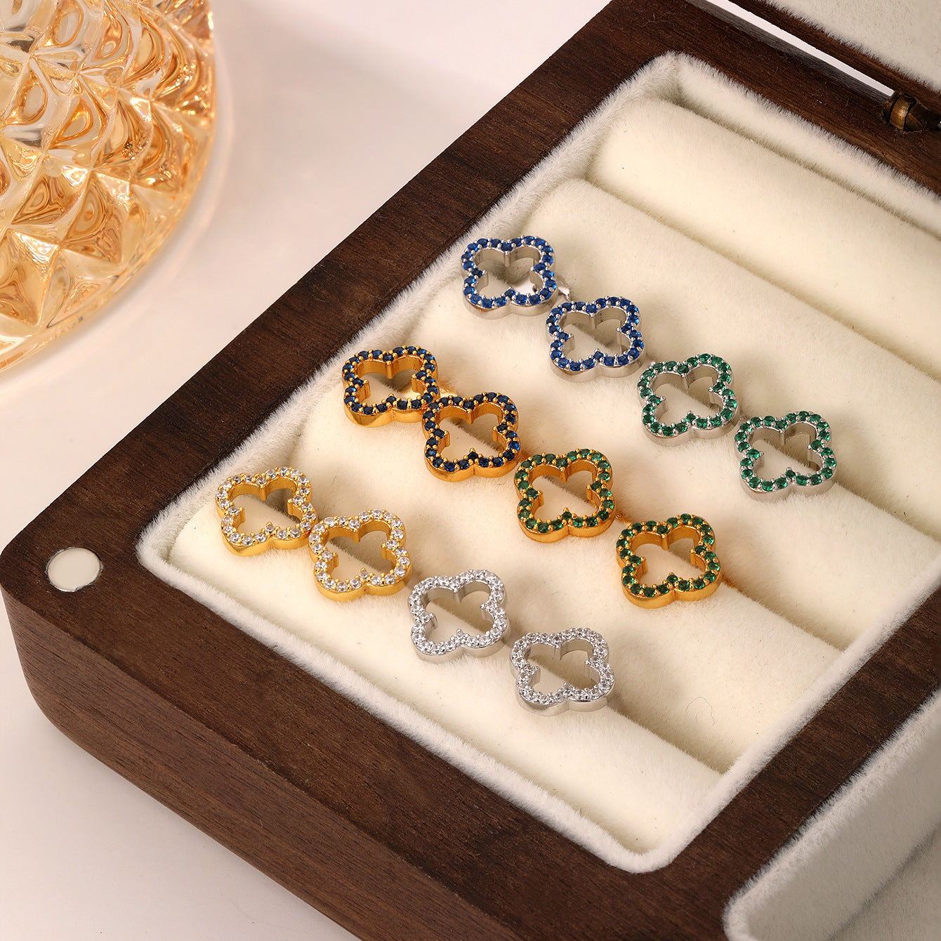 Four Leaf Clover Necklace & Earrings Set - Sterling Silver Black Agate Jewelry Gift