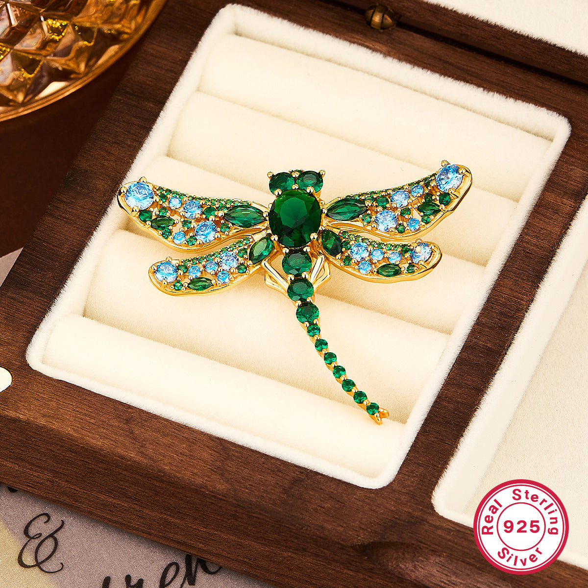 Vintage Dragonfly Brooch - 925 Silver Emerald Zircon Wholesale