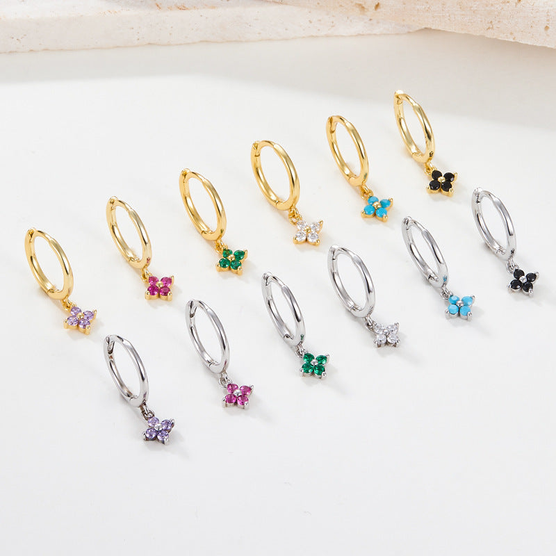 Clover Earrings - 925 Silver Color Zircon Light Luxury Trending