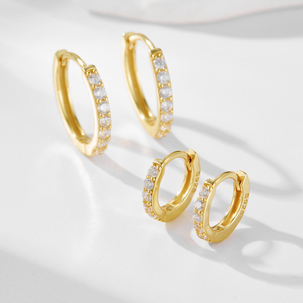 925 Sterling Silver Zirconia Huggie Hoop Earrings, Classic Round Geometric Cartilage Jewelry