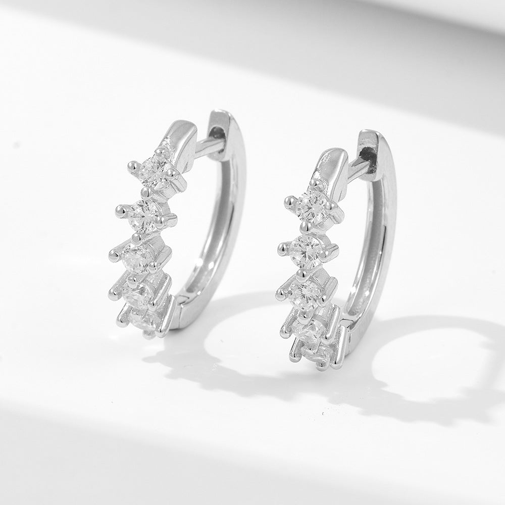Sterling Silver Chic C-Shaped Zirconia Earrings for Women, High-End Versatile Accessory