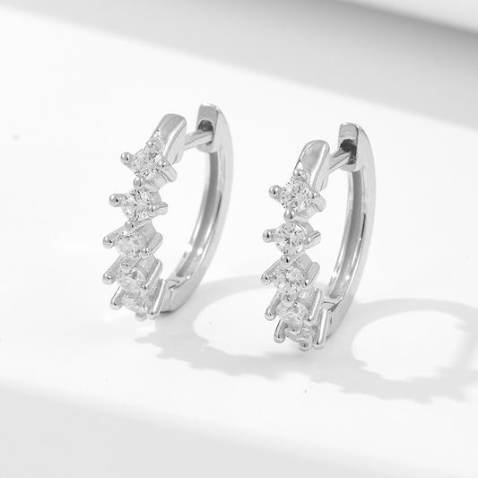 Sterling Silver Chic C-Shaped Zirconia Earrings for Women, High-End Versatile Accessory