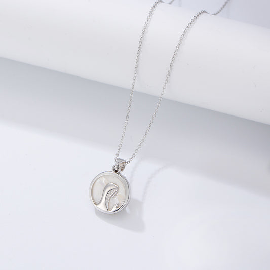 S925 Silver Mother of Pearl Virgin Mary Portrait Pendant - Modern Retro Religious Aesthetic Chain