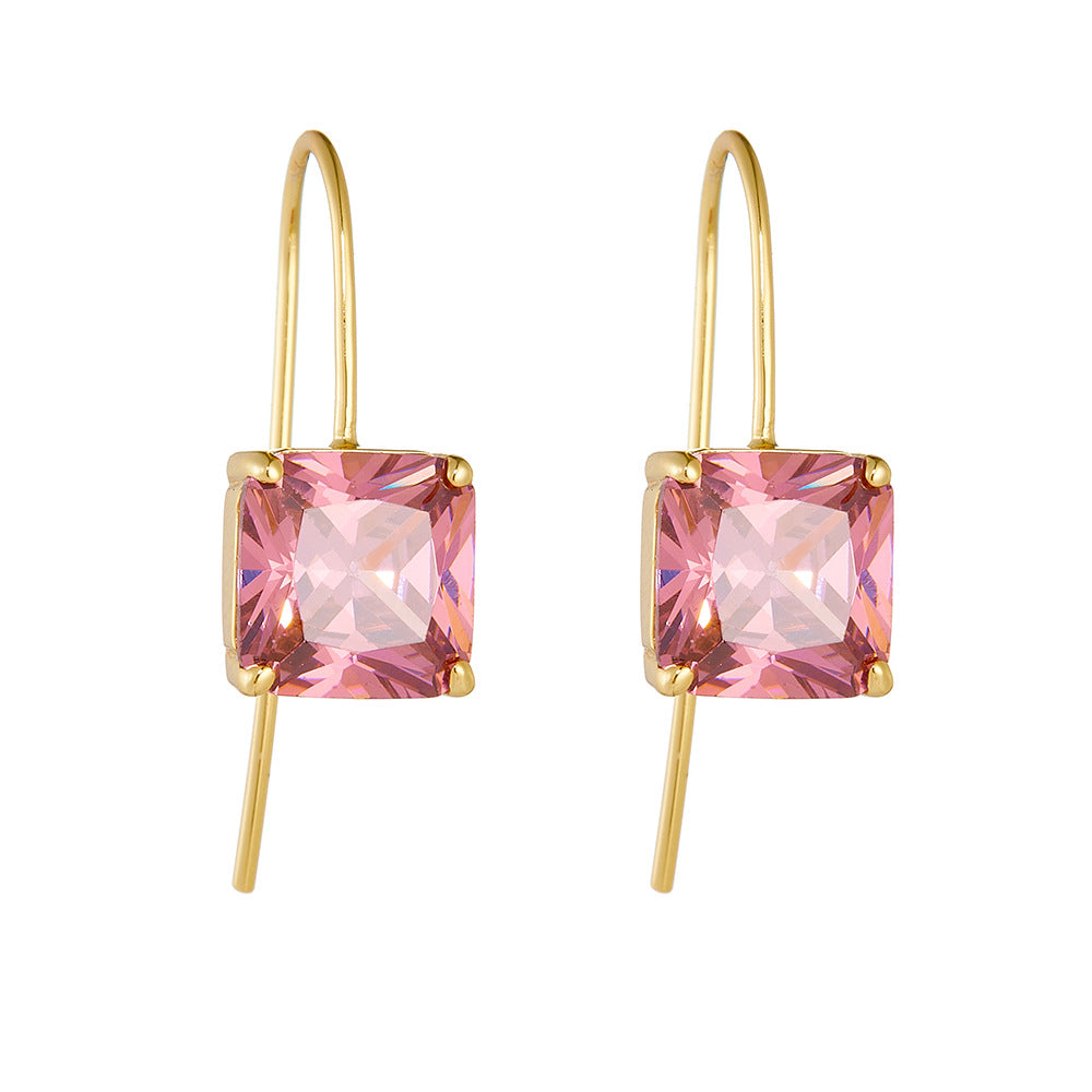 S925 Silver Retro Square Multi-Color Zirconia Earrings - Classic Elegant Dangle