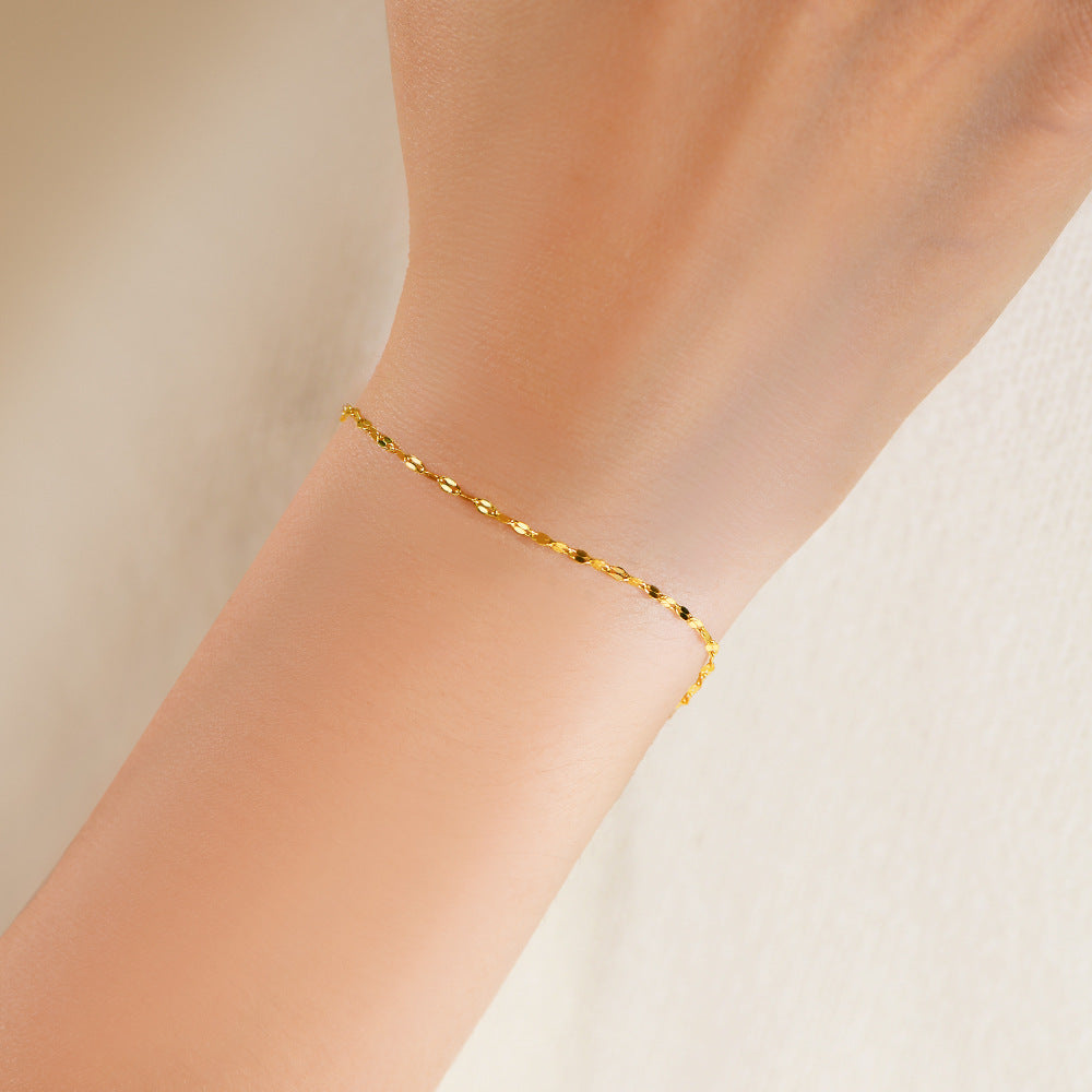 925 Sterling Silver 14K Gold Plated Lip Link Chain Bracelet, Minimalist Sleek Shimmering Jewelry