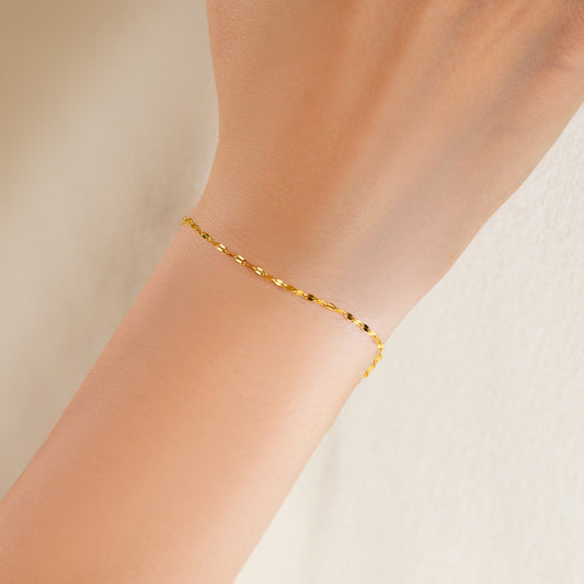 925 Sterling Silver 14K Gold Plated Lip Link Chain Bracelet, Minimalist Sleek Shimmering Jewelry