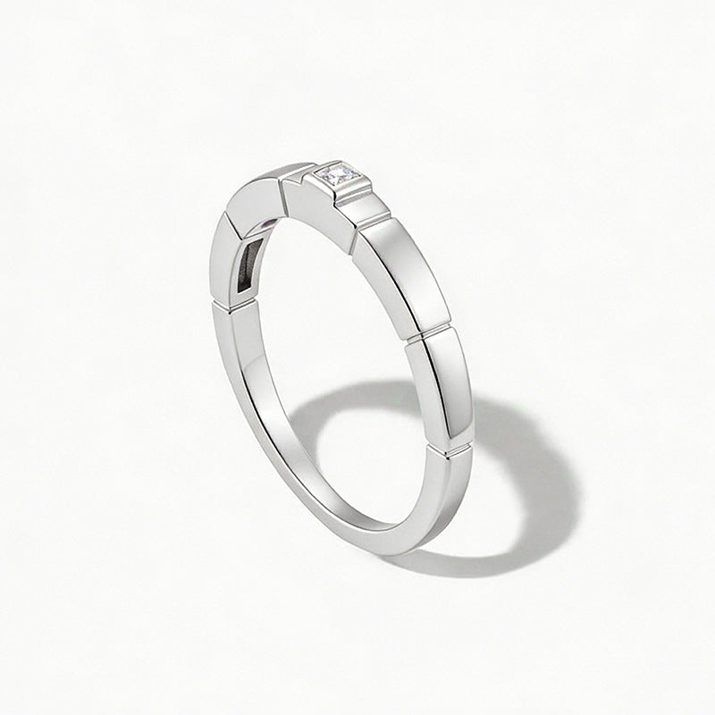 925 Sterling Silver Minimalist Square Zirconia Ring, Geometric Ins Style High-End Band Jewelry