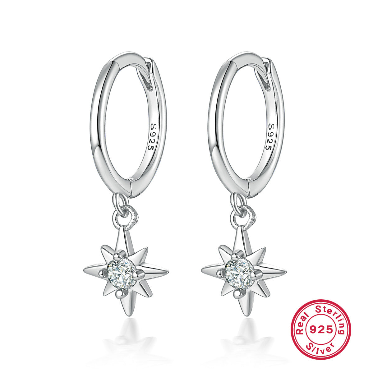 Eight-Point Star Ear Cuffs - 925 Sterling Silver Sweet Cool Stackable Earrings