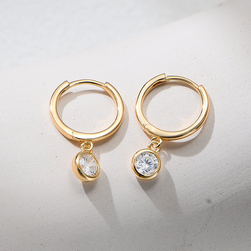 925 Sterling Silver Minimalist Drop Earrings, Pave Single Zirconia High-End Jewelry