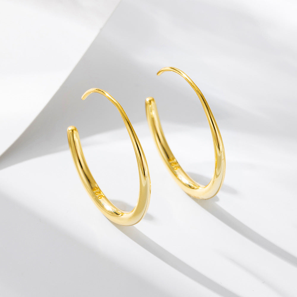 925 Sterling Silver Minimalist Geometric Hoop Earrings, Creative Hip-Hop Style Trendy Jewelry