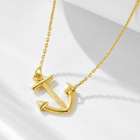 S925 Silver Creative Anchor Charm Necklace - Modern Punk Style Clavicle Chain