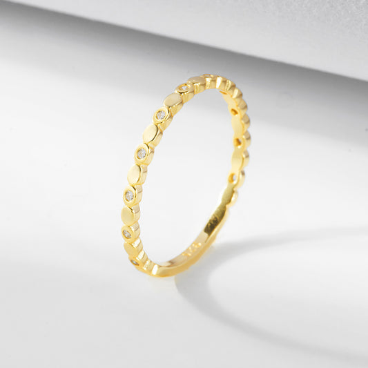 Sterling Silver Pave Zirconia Geometric Round Ring for Women, Trendy Aesthetic