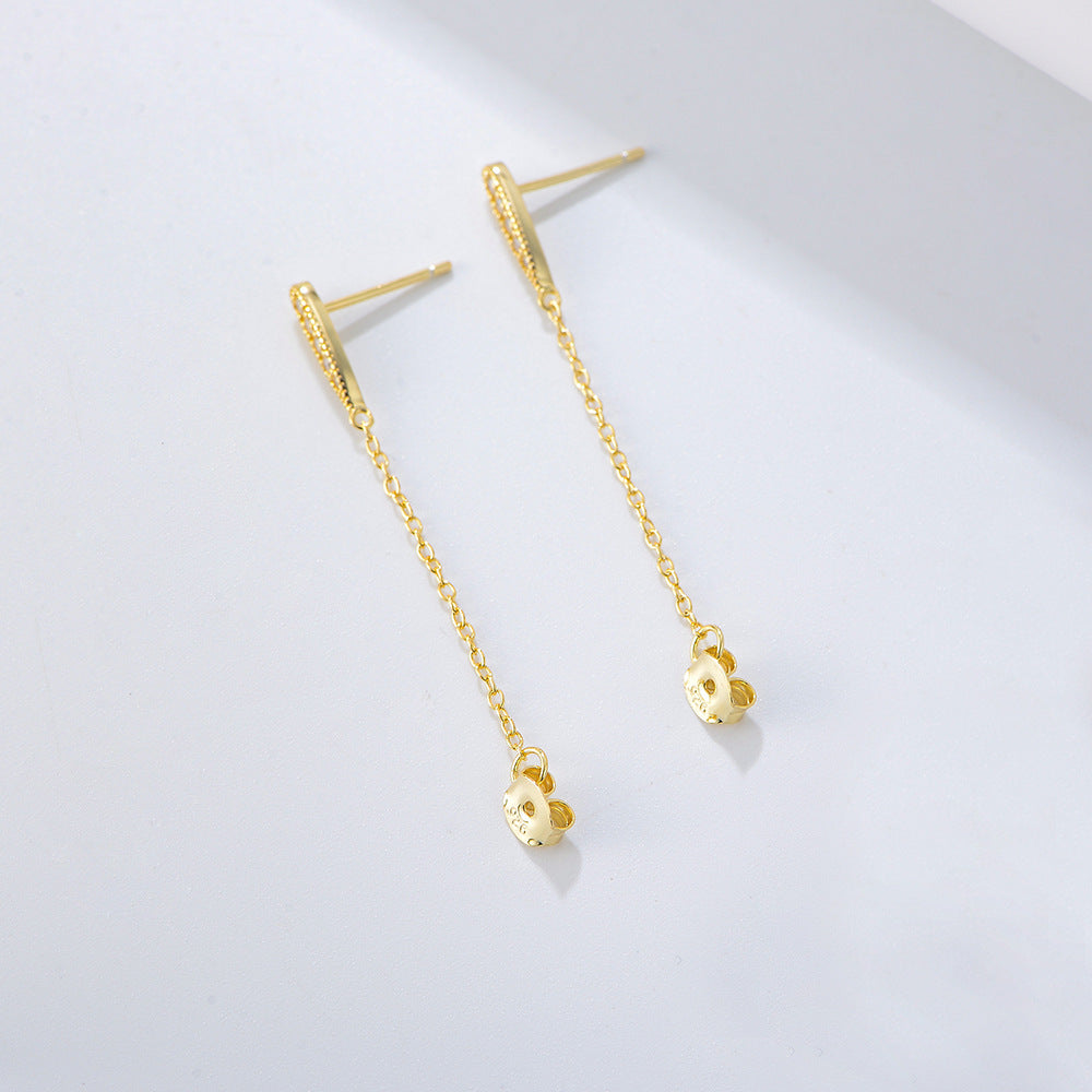 925 Sterling Silver Link Chain Tassel Stud Earrings, Minimalist Jewelry