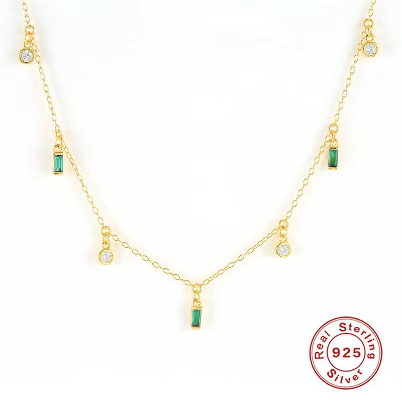 Geometric Fringe Necklace - S925 Silver Square Circle Layered Chain