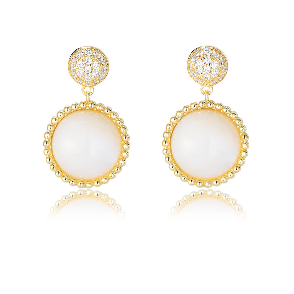 925 Sterling Silver Vintage Minimalist Shell Earrings, Sparkling Zirconia Jewelry