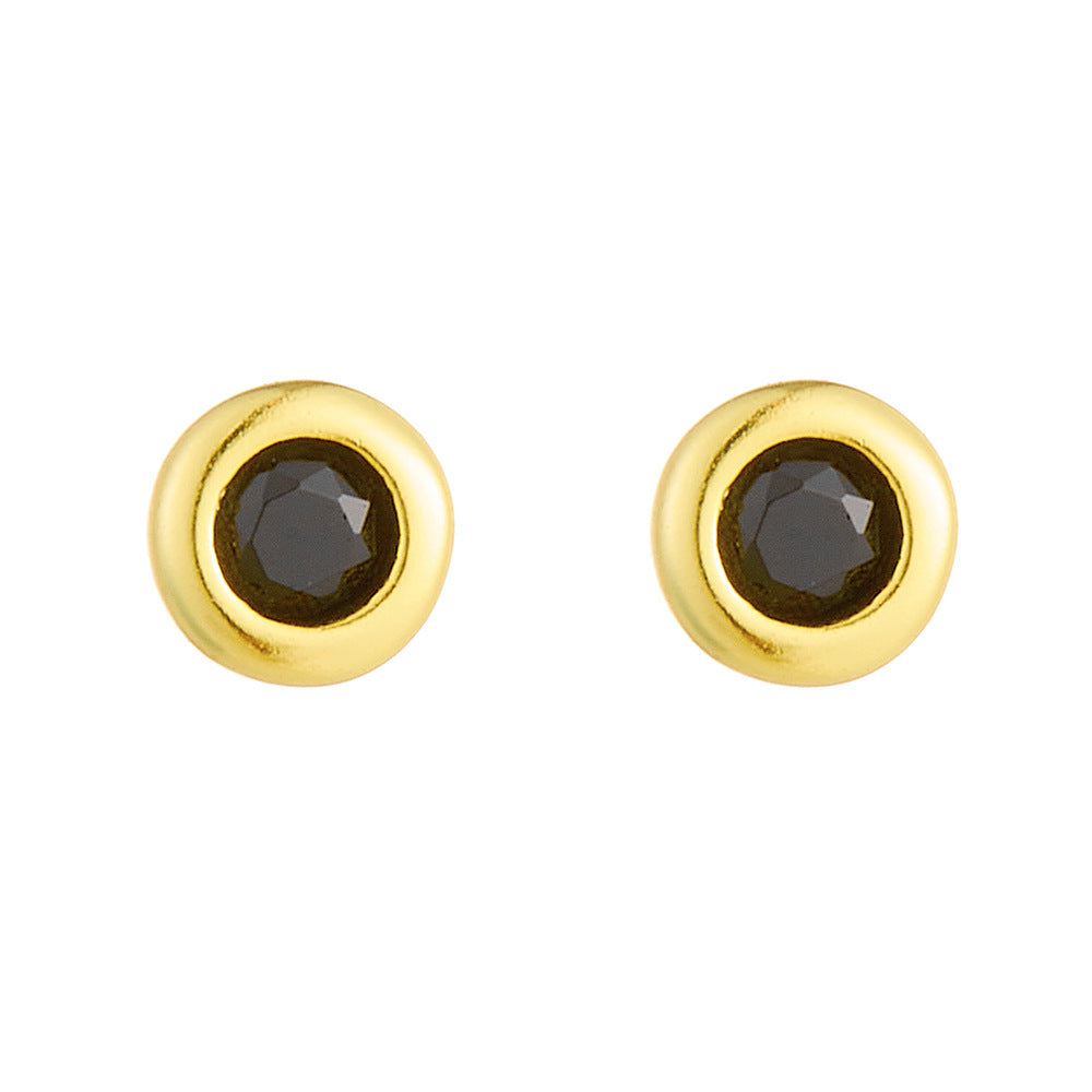 Sterling Silver Dainty Black Nano Stone Stud Earrings for Women, Modern Chic Accessory