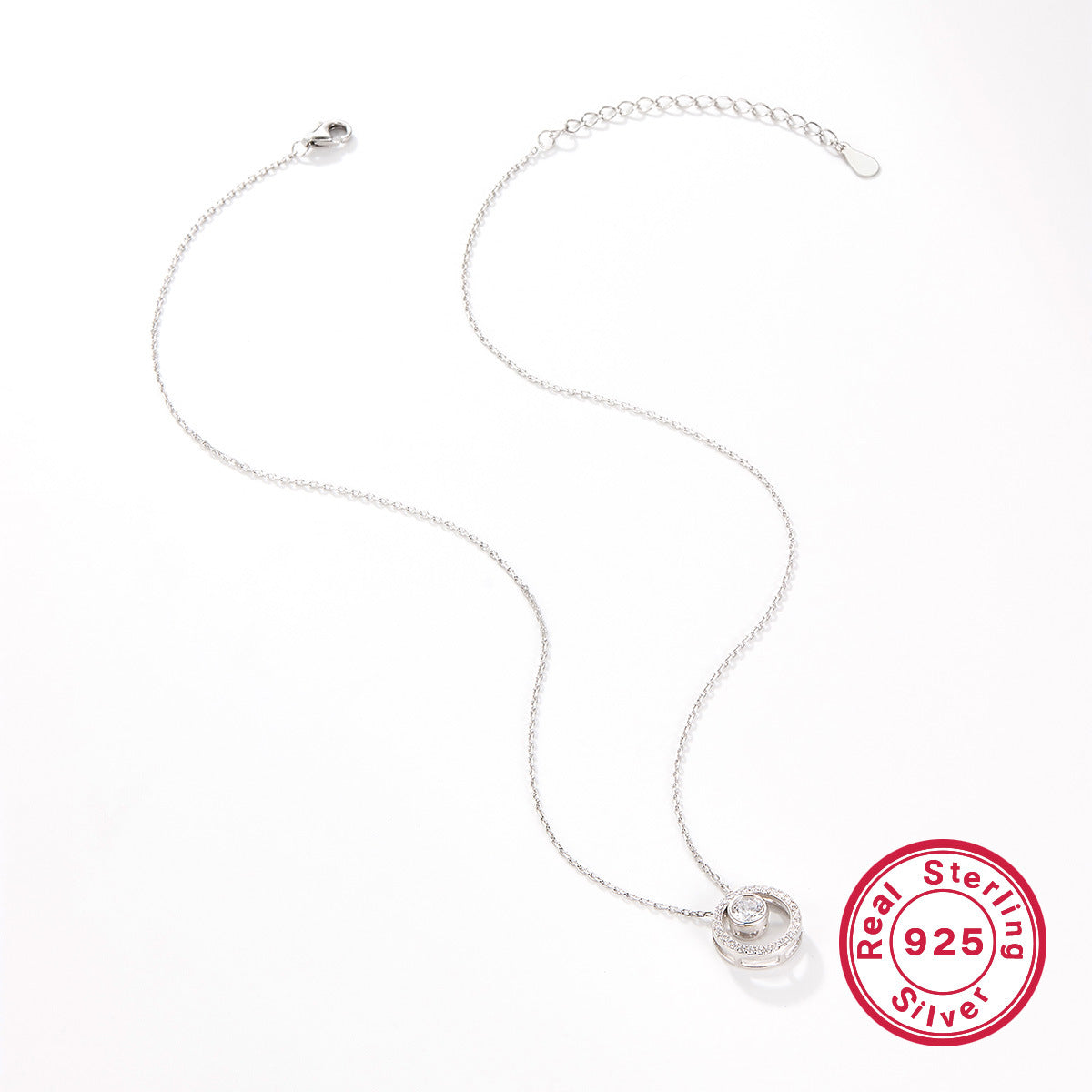 Zircon Circle Necklace - S925 Sterling Silver Versatile Beaded Collarbone Chain